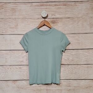 💟 A New Day Light Green Ribbed Short Sleeve Top